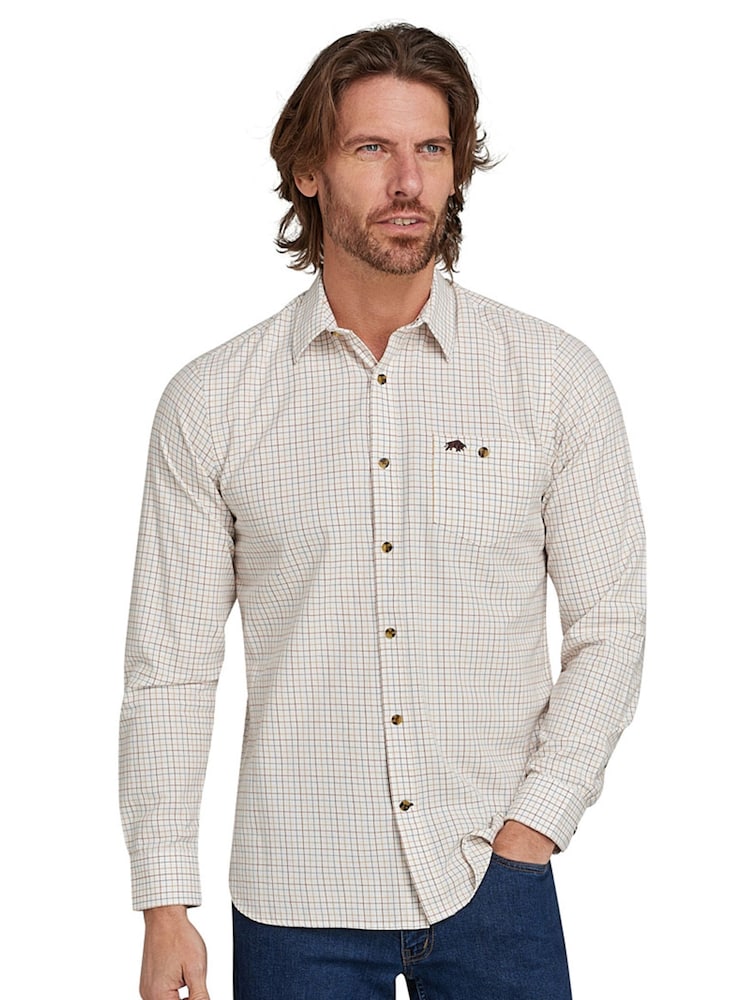 Raging Bull Long Sleeve Country Check Brushed 100% Cotton White Shirt - Image 1 of 7