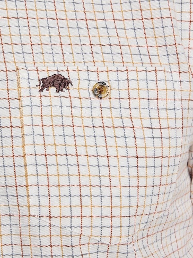 Raging Bull Long Sleeve Country Check Brushed 100% Cotton White Shirt - Image 7 of 7