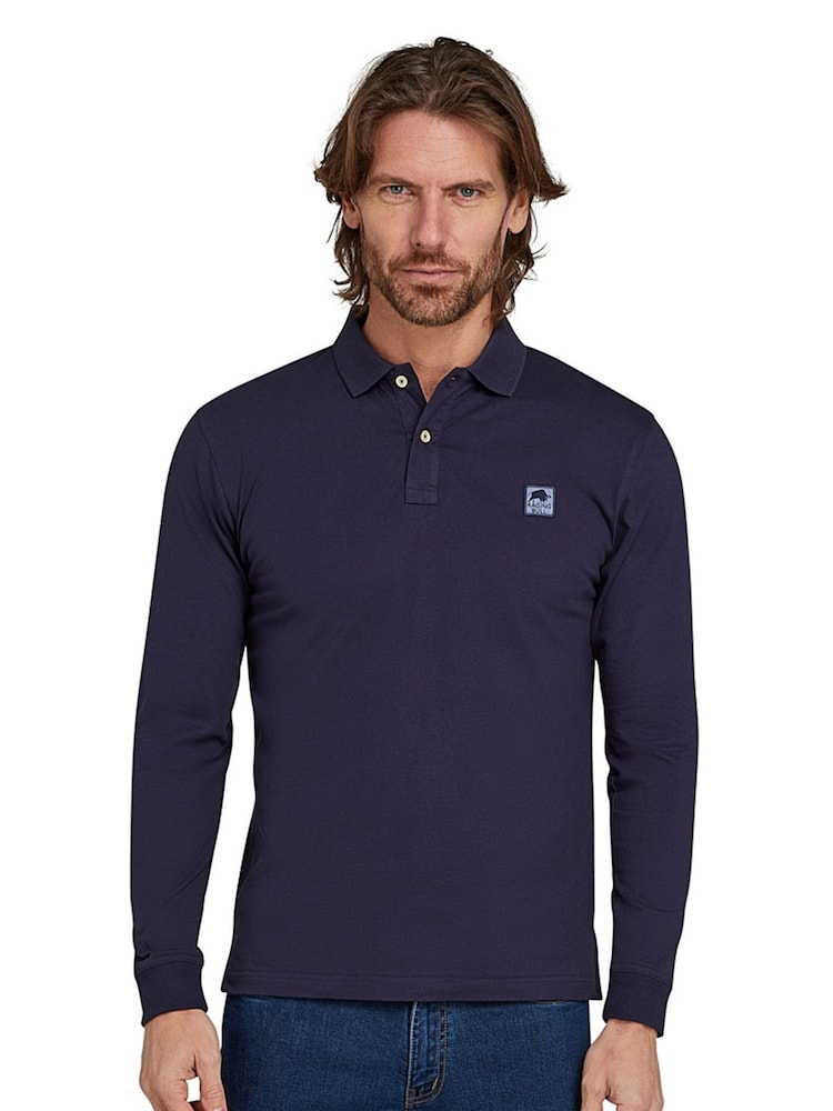 Raging Bull Blue Long Sleeve Classic Jersey Patch 100% Cotton Polo Shirt - Image 1 of 6 Raging Bull Blue Long Sleeve Classic Jersey Patch 100% Cotton Polo Shirt - Image 1 of 6