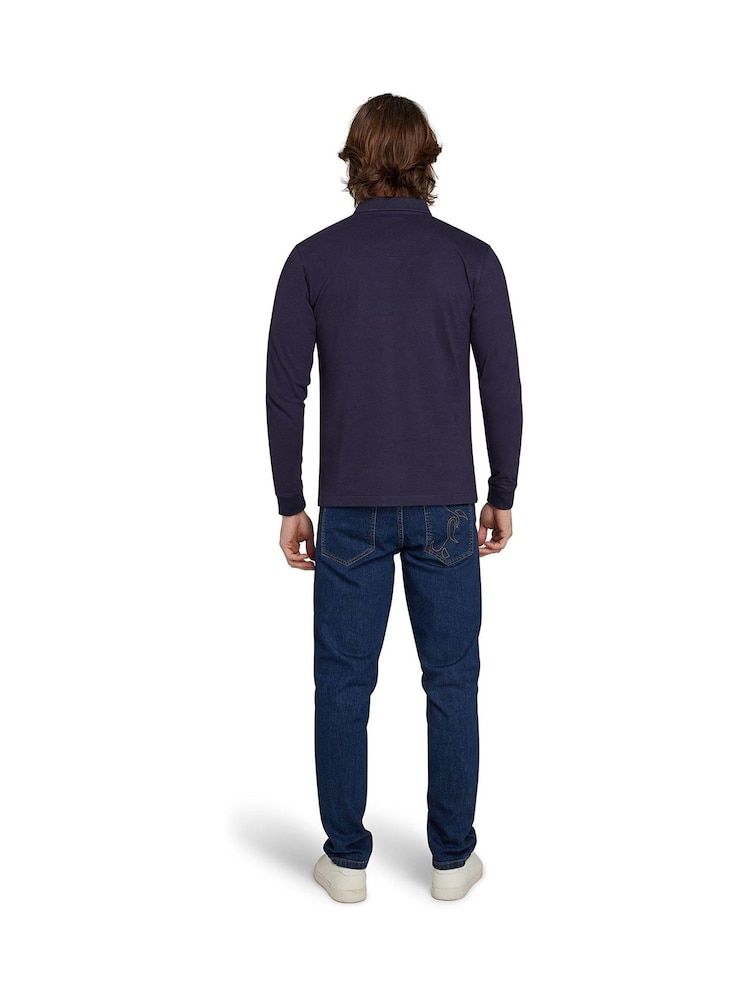 Raging Bull Blue Long Sleeve Classic Jersey Patch 100% Cotton Polo Shirt - Image 2 of 6 Raging Bull Blue Long Sleeve Classic Jersey Patch 100% Cotton Polo Shirt - Image 2 of 6