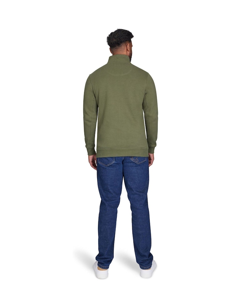 Raging Bull Green Tonal Embroidered Quarter Zip 100% Cotton Sweater - Image 2 of 4
