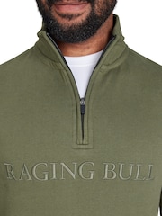 Raging Bull Green Tonal Embroidered Quarter Zip 100% Cotton Sweater - Image 3 of 4