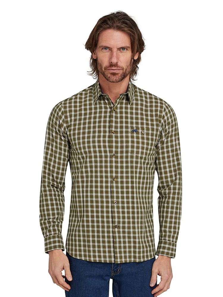 Raging Bull Green Long Sleeve Micro Check Brushed 100% Cotton Shirt - Image 1 of 7