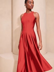 Lipsy Red Halter Neck Skater Prom Midi Dress - Image 1 of 4