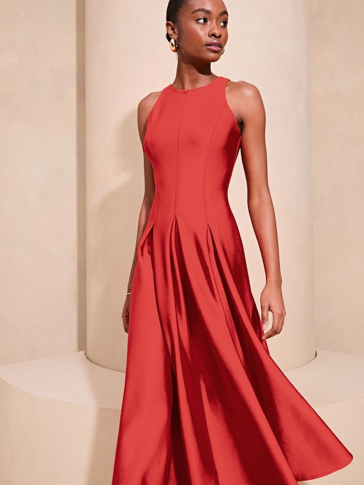 Lipsy Red Halter Neck Skater Prom Midi Dress - Image 1 of 4