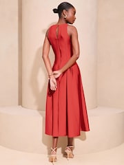 Lipsy Red Halter Neck Skater Prom Midi Dress - Image 2 of 4
