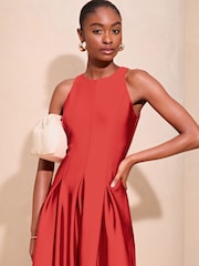 Lipsy Red Halter Neck Skater Prom Midi Dress - Image 4 of 4