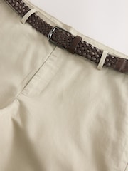 Neutral Regular Fit Smart Linen Cotton Blend Belted Trousers - Image 3 of 5