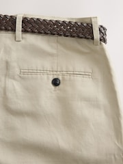 Neutral Regular Fit Smart Linen Cotton Blend Belted Trousers - Image 4 of 5