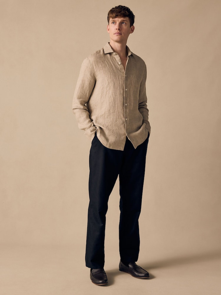 Black Regular Fit Smart Linen Cotton Blend Belted Trousers - Image 2 of 5 Black Regular Fit Smart Linen Cotton Blend Belted Trousers - Image 2 of 5