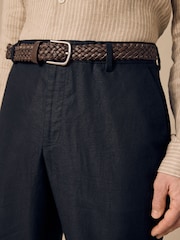 Black Regular Fit Smart Linen Cotton Blend Belted Trousers - Image 4 of 5
