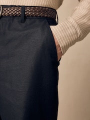 Black Regular Fit Smart Linen Cotton Blend Belted Trousers - Image 5 of 5