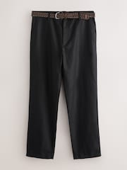 Black Regular Fit N. Premium Smart Linen Cotton Blend Belted Trousers - Image 6 of 10