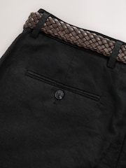 Black Regular Fit N. Premium Smart Linen Cotton Blend Belted Trousers - Image 9 of 10
