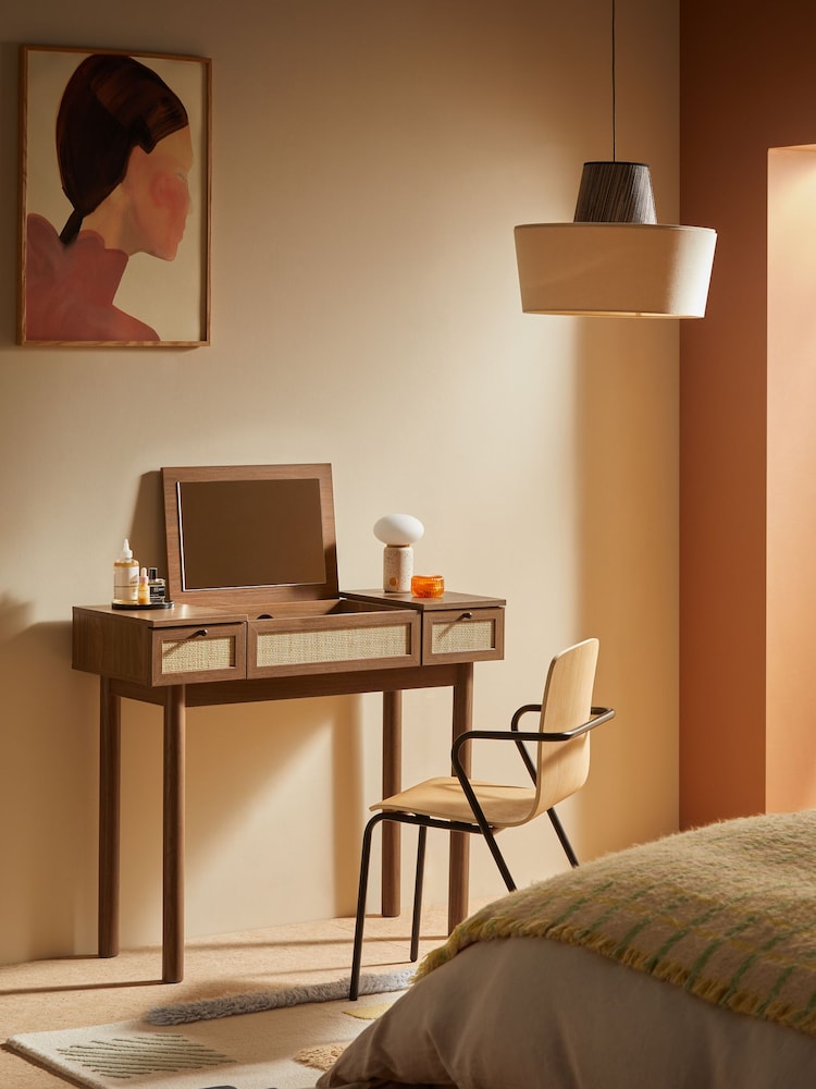 MADE.COM Dark Oak Effect Pavia Rattan Console Dressing Table - Image 2 of 6