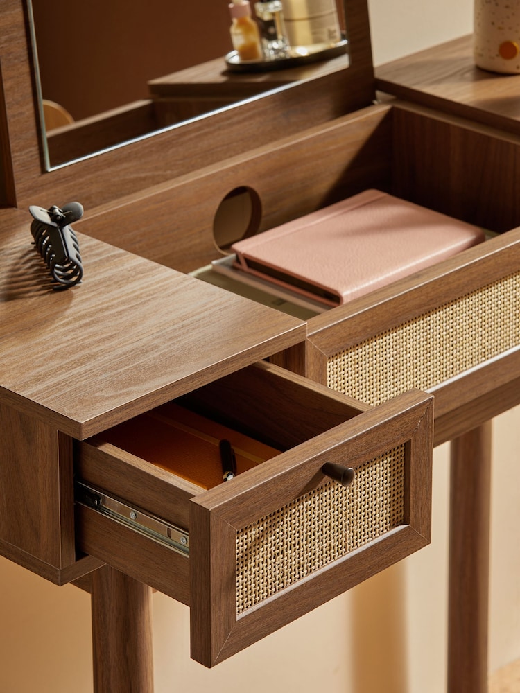 MADE.COM Dark Oak Effect Pavia Rattan Console Dressing Table - Image 3 of 6