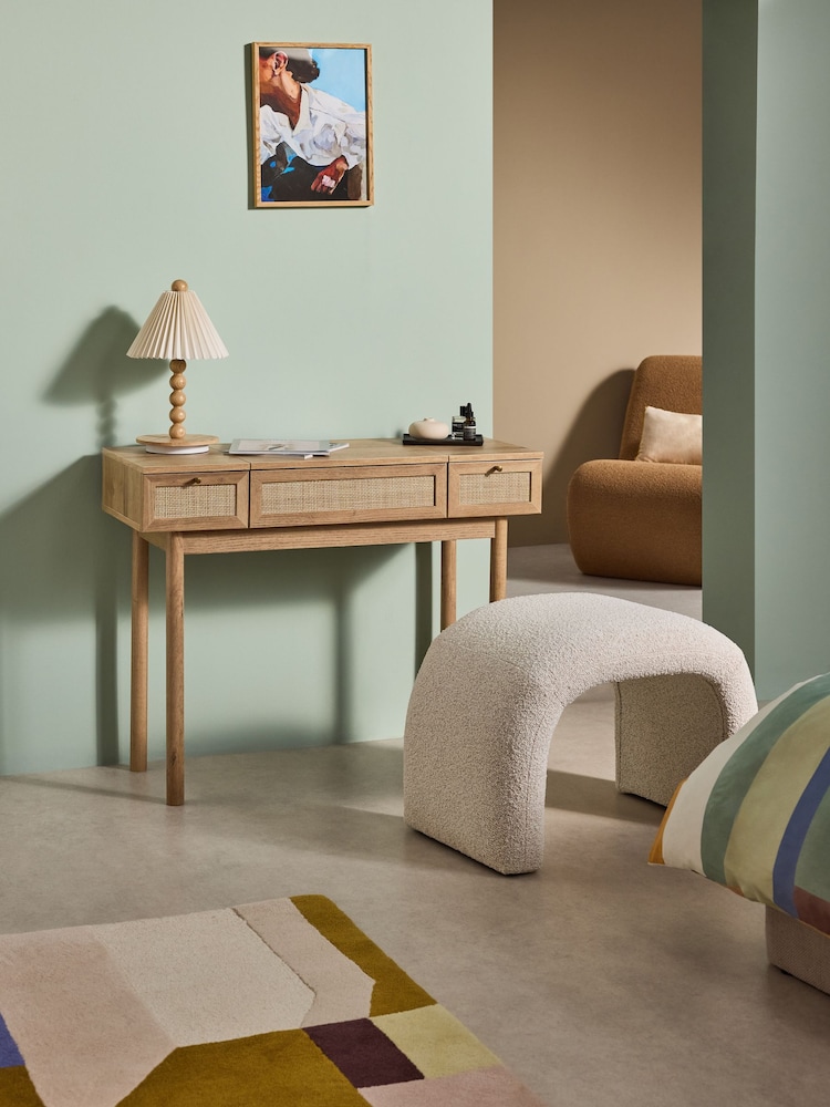 MADE.COM Oak Effect Pavia Rattan Console Dressing Table - Image 1 of 4