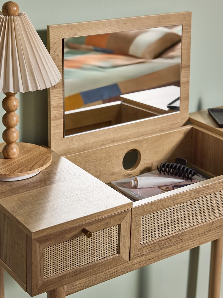 MADE.COM Oak Effect Pavia Rattan Console Dressing Table - Image 2 of 4