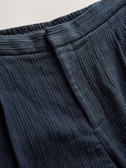 Navy Blue Regular Fit Smart Textured 100% Cotton Trousers With Internal Drawcord - Image 7 of 8