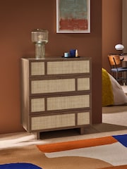 MADE.COM Dark Oak Effect Pavia Accent Rattan Chest of Drawers - Image 1 of 5