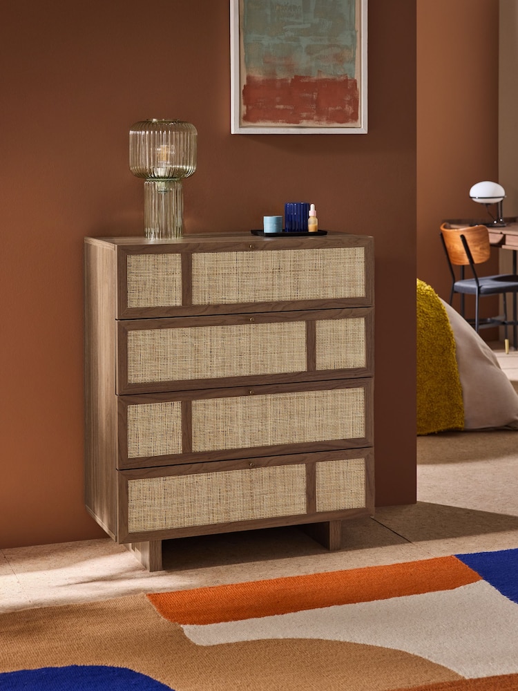 MADE.COM Dark Oak Effect Pavia Accent Rattan Chest of Drawers - Image 1 of 5