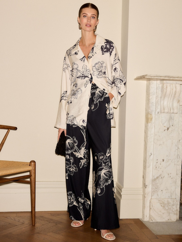 Navy Floral Soft Relaxed Trousers - Image 1 of 8
