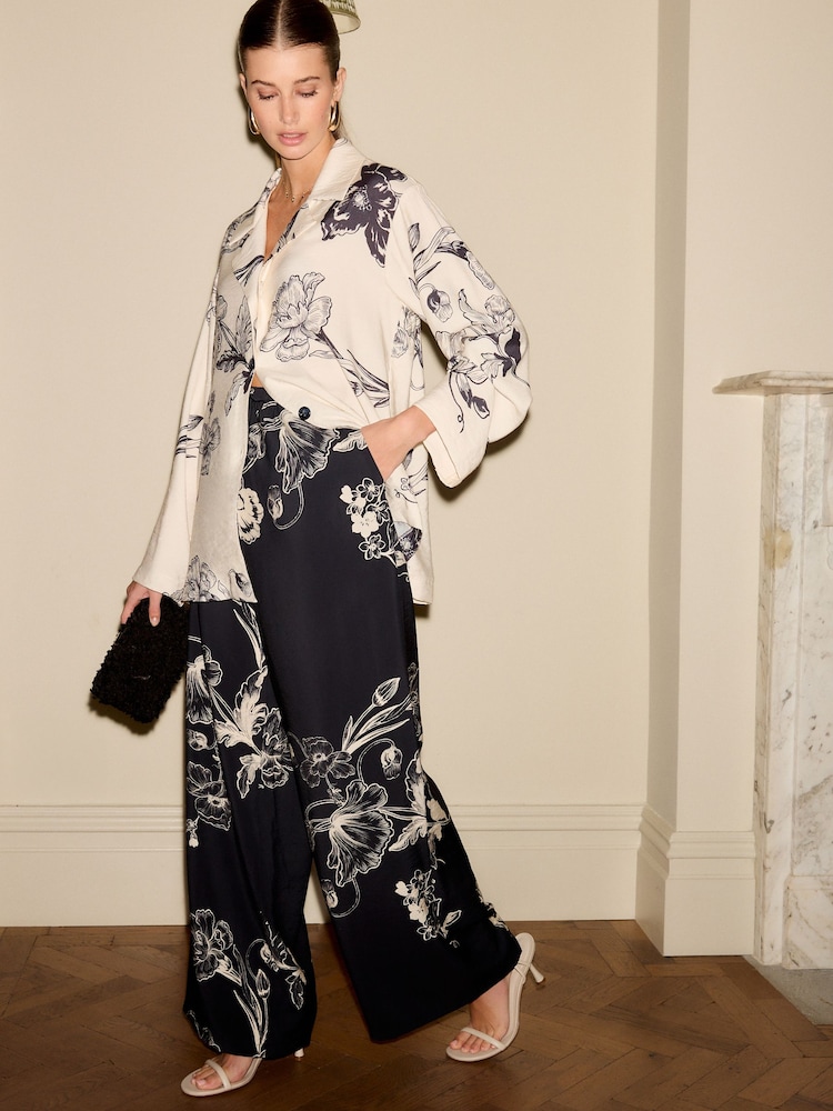 Navy Floral Soft Relaxed Trousers - Image 2 of 8
