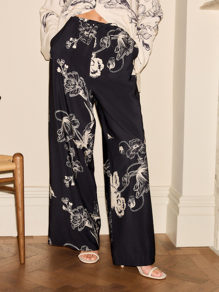Navy Floral Soft Relaxed Trousers - Image 3 of 8