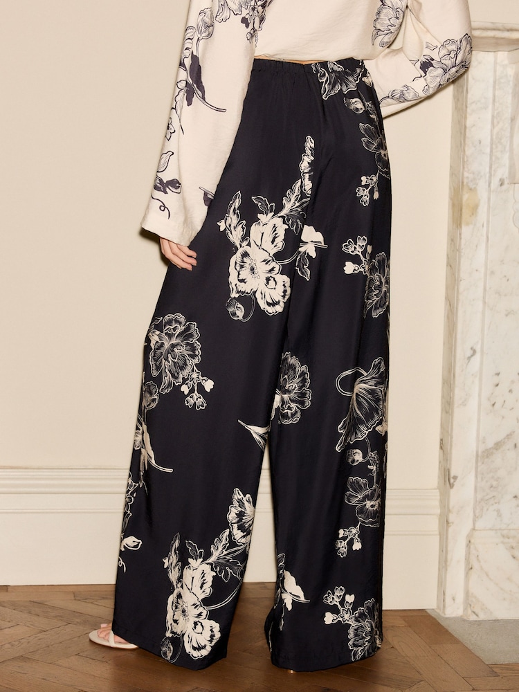 Navy Floral Soft Relaxed Trousers - Image 4 of 8
