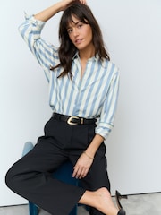 Blue Stripe Relaxed Fit Soft Touch Classic Long Sleeve 100% Cotton Shirt - Image 1 of 8