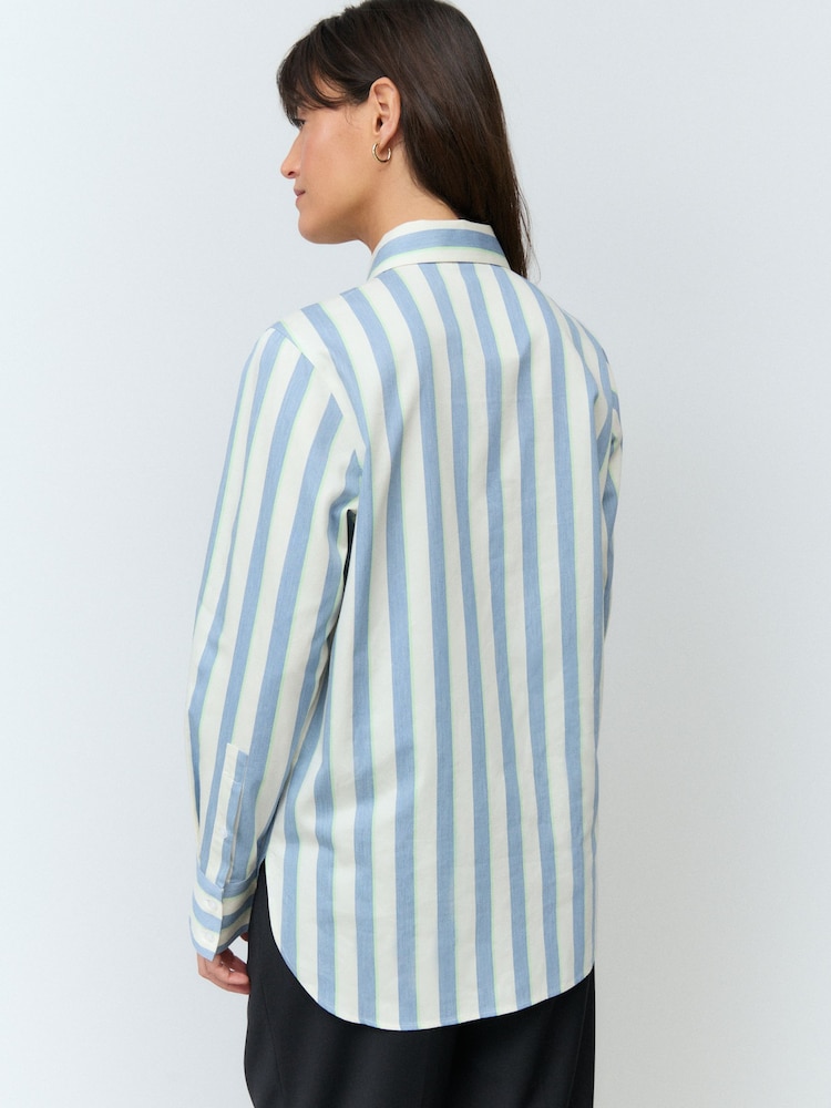 Blue Stripe Relaxed Fit Soft Touch Classic Long Sleeve 100% Cotton Shirt - Image 2 of 8