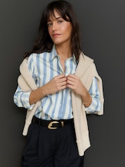 Blue Stripe Relaxed Fit Soft Touch Classic Long Sleeve 100% Cotton Shirt - Image 3 of 8