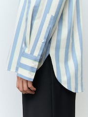 Blue Stripe Relaxed Fit Soft Touch Classic Long Sleeve 100% Cotton Shirt - Image 5 of 8