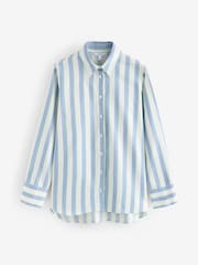 Blue Stripe Relaxed Fit Soft Touch Classic Long Sleeve 100% Cotton Shirt - Image 6 of 8
