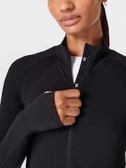 Sweaty Betty Black Black Athlete Crop Seamless Workout Zip-Up Sweatshirt - Image 6 of 8