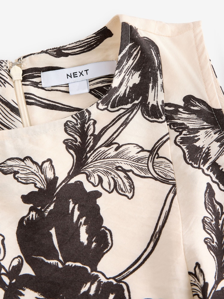Cream and Black Floral Print Sleeveless Column A-Line Maxi Dress - Image 8 of 9