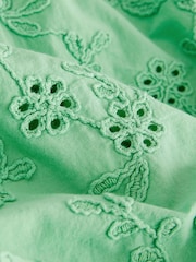 Green Textured Floral Cornelli Embroidered Long Sleeve 100% Cotton Boho Blouse - Image 6 of 7