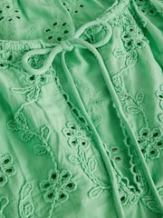 Green Textured Floral Cornelli Embroidered Long Sleeve 100% Cotton Boho Blouse - Image 7 of 7