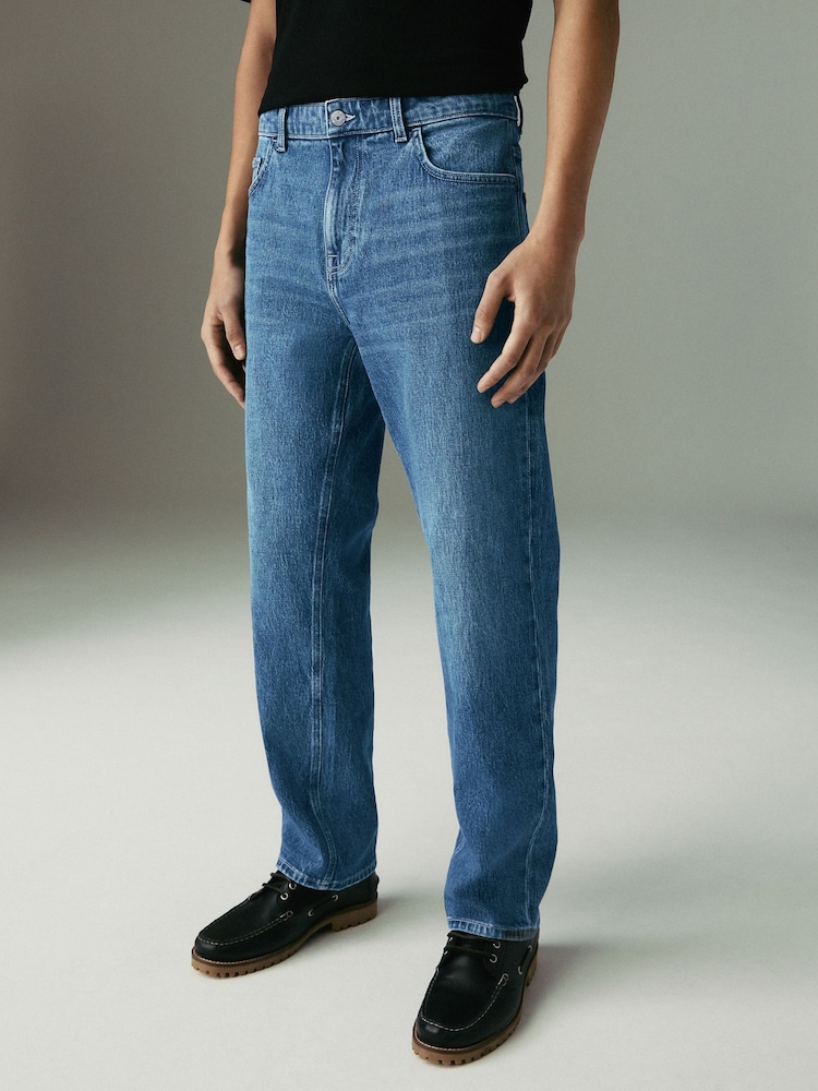 Mittelblau - Gerade Passform - Denim-Jeans mit Vintage-Waschung - Bild 1 von 12 Mittelblau - Gerade Passform - Denim-Jeans mit Vintage-Waschung - Bild 1 von 12