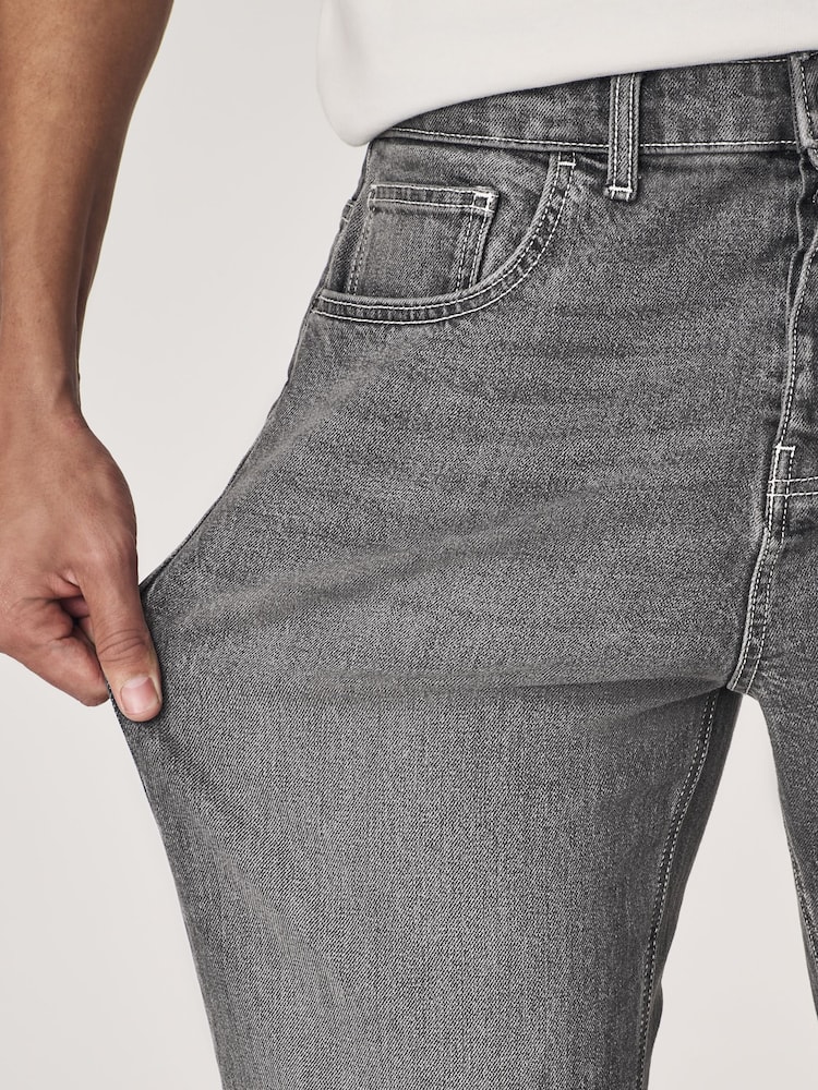 Grey Straight Fit Vintage Wash Denim Jeans - Image 7 of 12