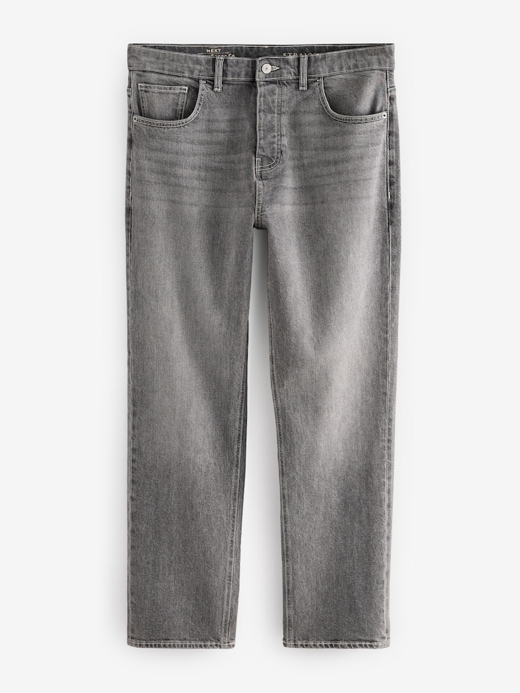 Grey Straight Fit Vintage Wash Denim Jeans - Image 8 of 12