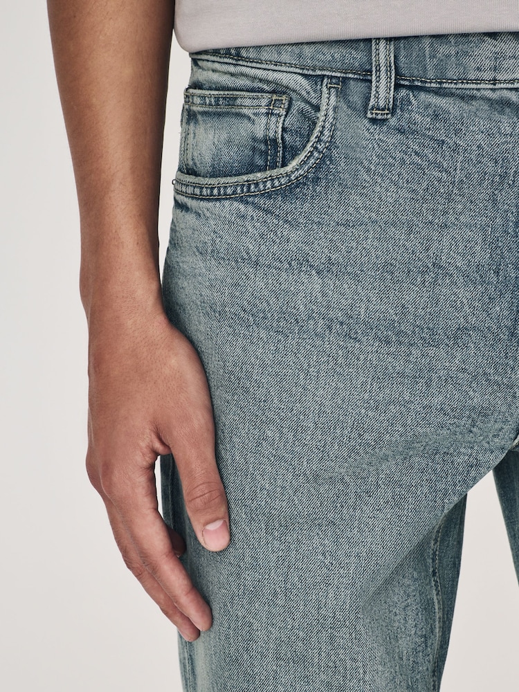 Blue Light Tint Slim Fit Vintage Wash Denim Jeans - Image 5 of 13
