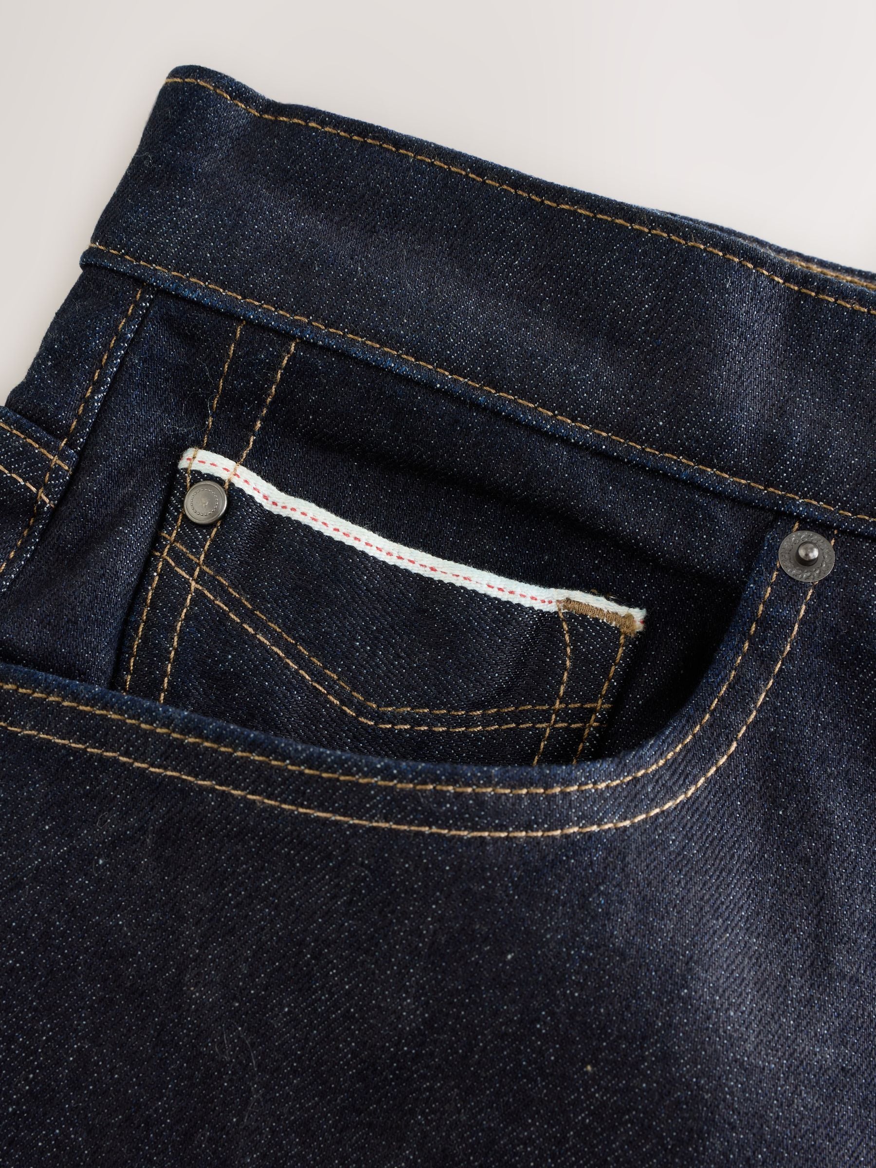 Buy Blue Indigo Rinse Straight Fit Signature Selvedge Denim Jeans