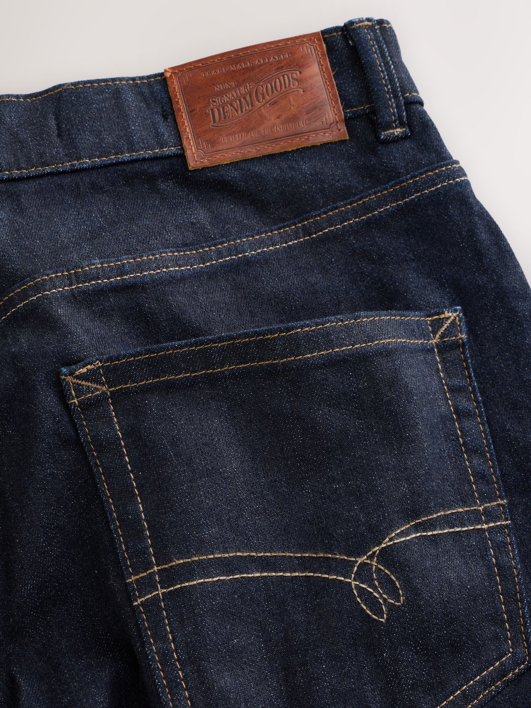 Buy Blue Indigo Rinse Straight Fit Signature Selvedge Denim Jeans