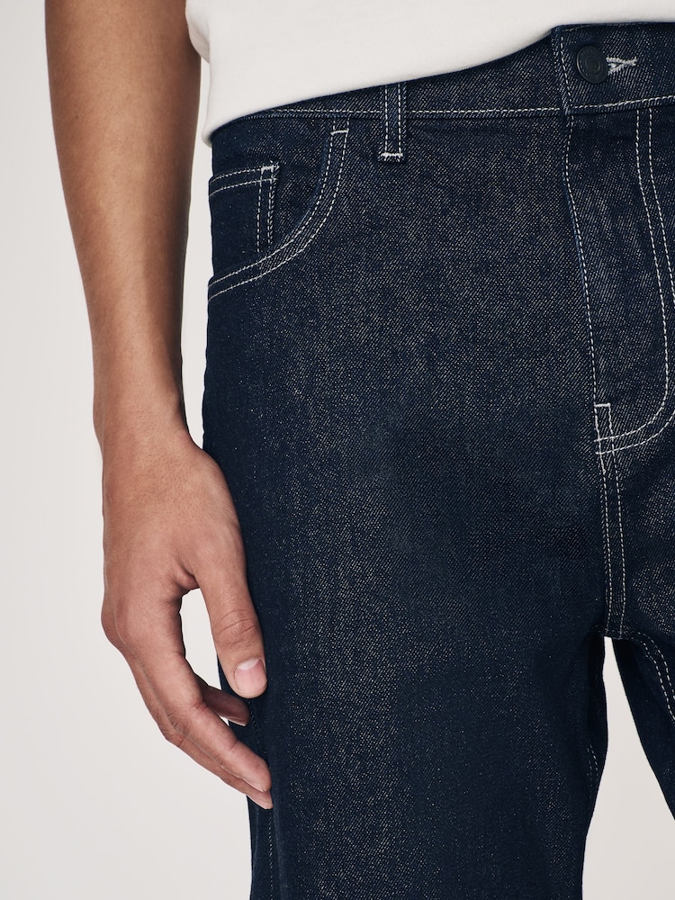 Dark Indigo Rinse Straight Fit Vintage Wash Denim Jeans - Image 6 of 13