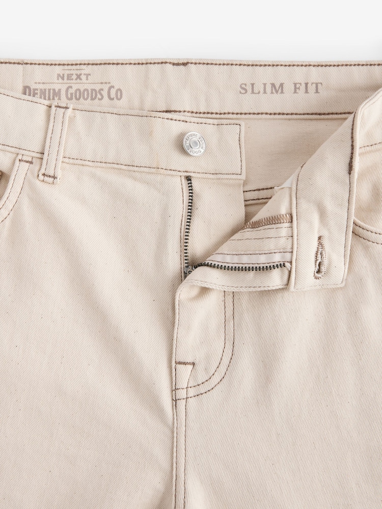 Ecru White Slim Fit Vintage Wash Denim Jeans - Image 9 of 12
