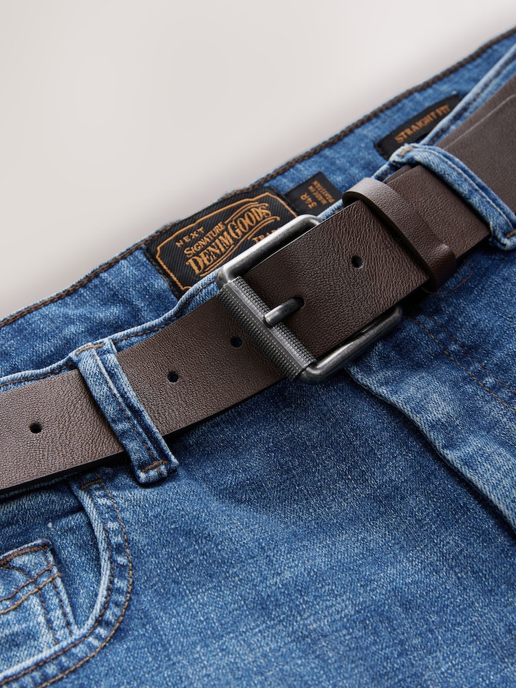 Light Blue Straight Fit Signature Belted Jeans - Image 6 of 10