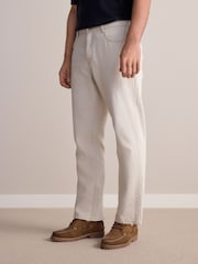 Ecru White Regular Tapered Fit Signature Lightweight Cotton Linen Jeans - Image 1 of 9
