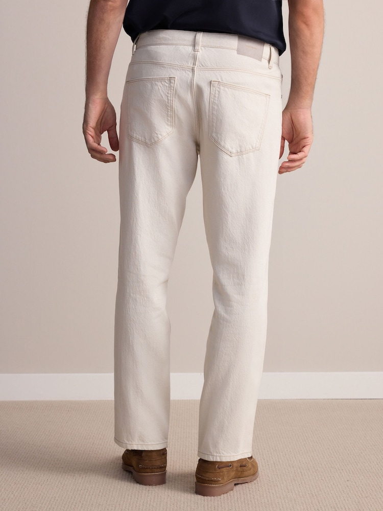 Ecru White Regular Tapered Fit Signature Lightweight Cotton Linen Jeans - Image 2 of 9