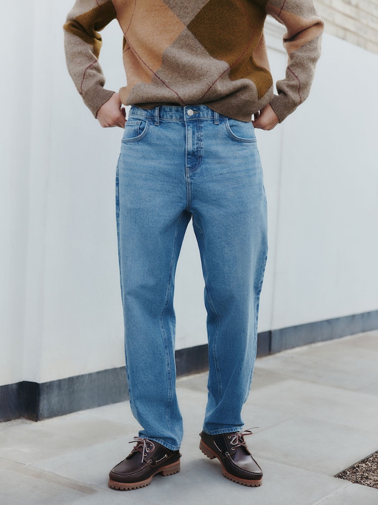 Blue Light Relaxed Tapered Fit Vintage Wash Denim Jeans - Image 1 of 10 Blue Light Relaxed Tapered Fit Vintage Wash Denim Jeans - Image 1 of 10